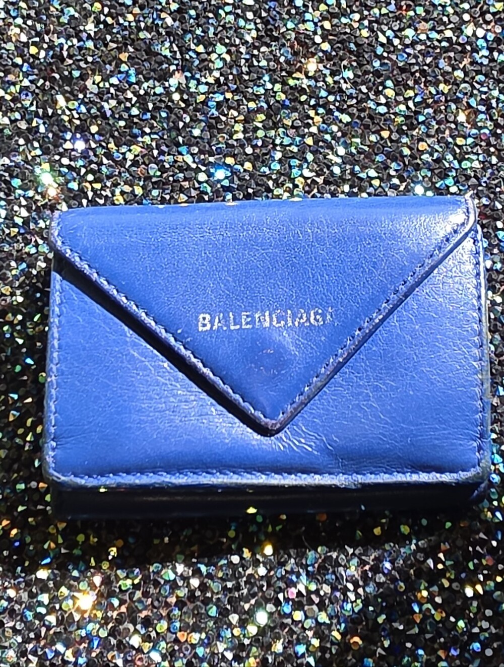 Balenciaga Blue Leather Envelope Mini Trifold Wallet